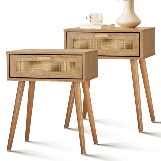 Oikiture Bedside Tables Set of 2 Rattan