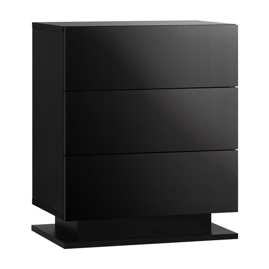 Oikiture LED Bedside Table RGB 3 Drawers Black