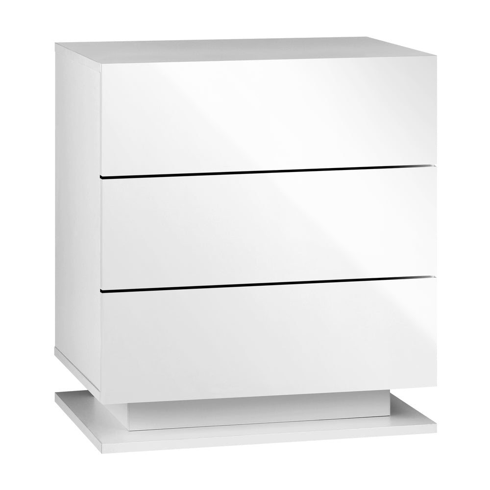 Oikiture LED Bedside Table RGB 3 Drawers White
