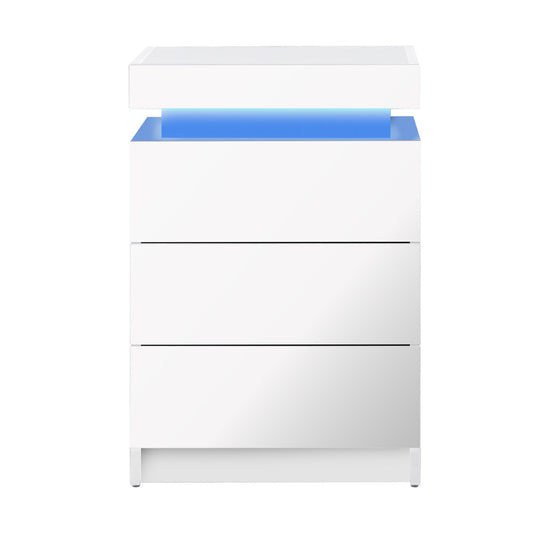 Oikiture Bedside Table RGB LED 3 Drawers White