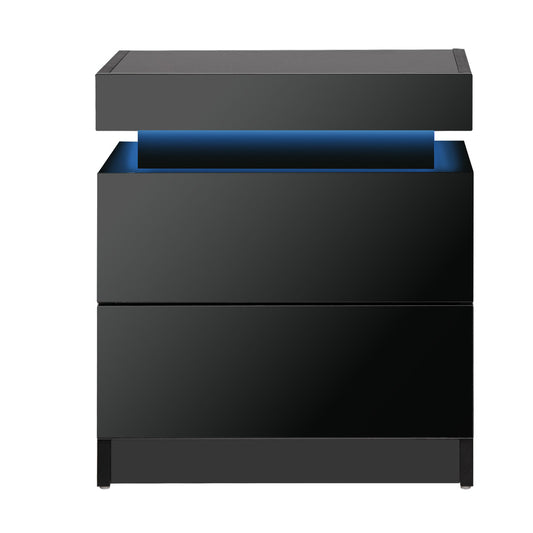 Oikiture Bedside Table RGB LED 2 Drawers Black