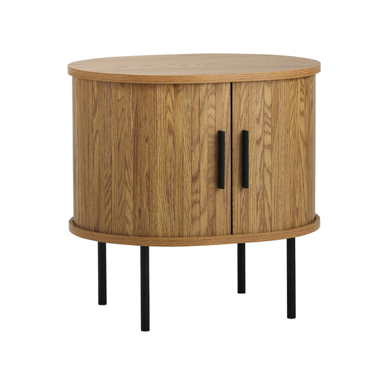 Oikiture 2-tier Bedside Table with Sliding Doors Natural