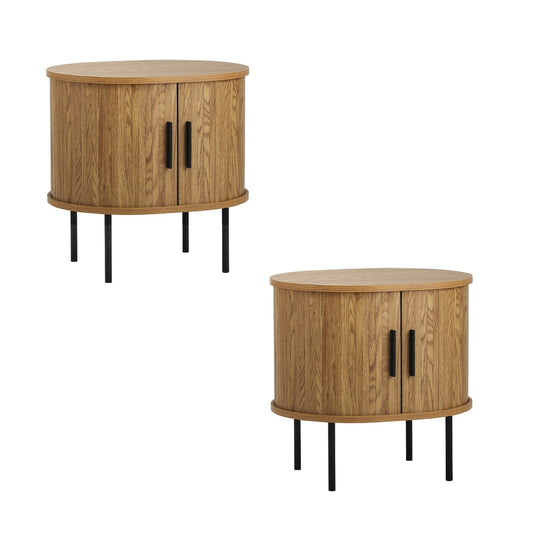 Oikiture Set of 2 Bedside Tables Sliding Doors 2-tier