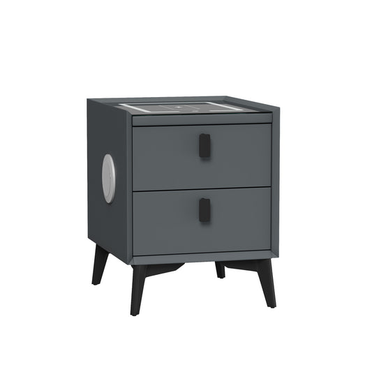 Oikiture Smart Bedside Table Wireless Charging LED Lights 2 Drawers