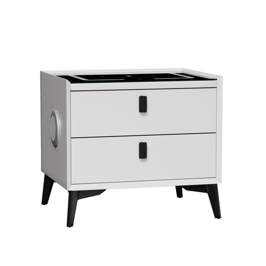 Oikiture Smart Bedside Table LED Wireless Charging 2 Drawers White