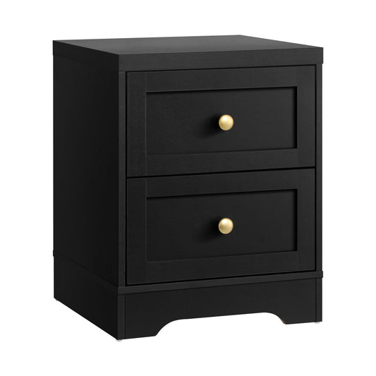 Oikiture Bedside Table with Alloy Handles 2 Drawers Black