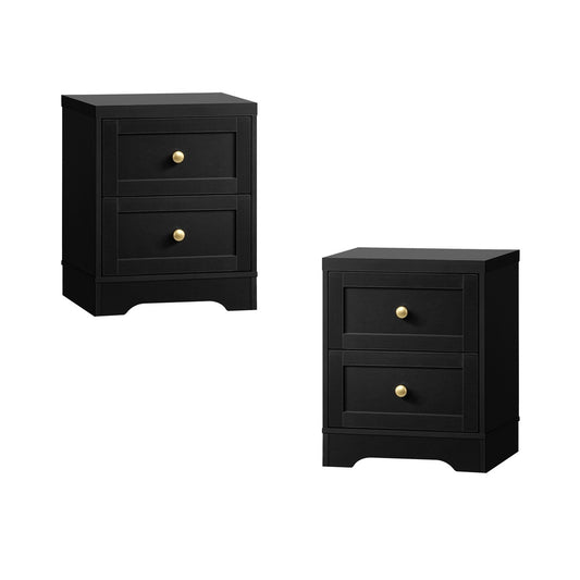 Oikiture 2X Bedside Tables Hamptons Furniture Black