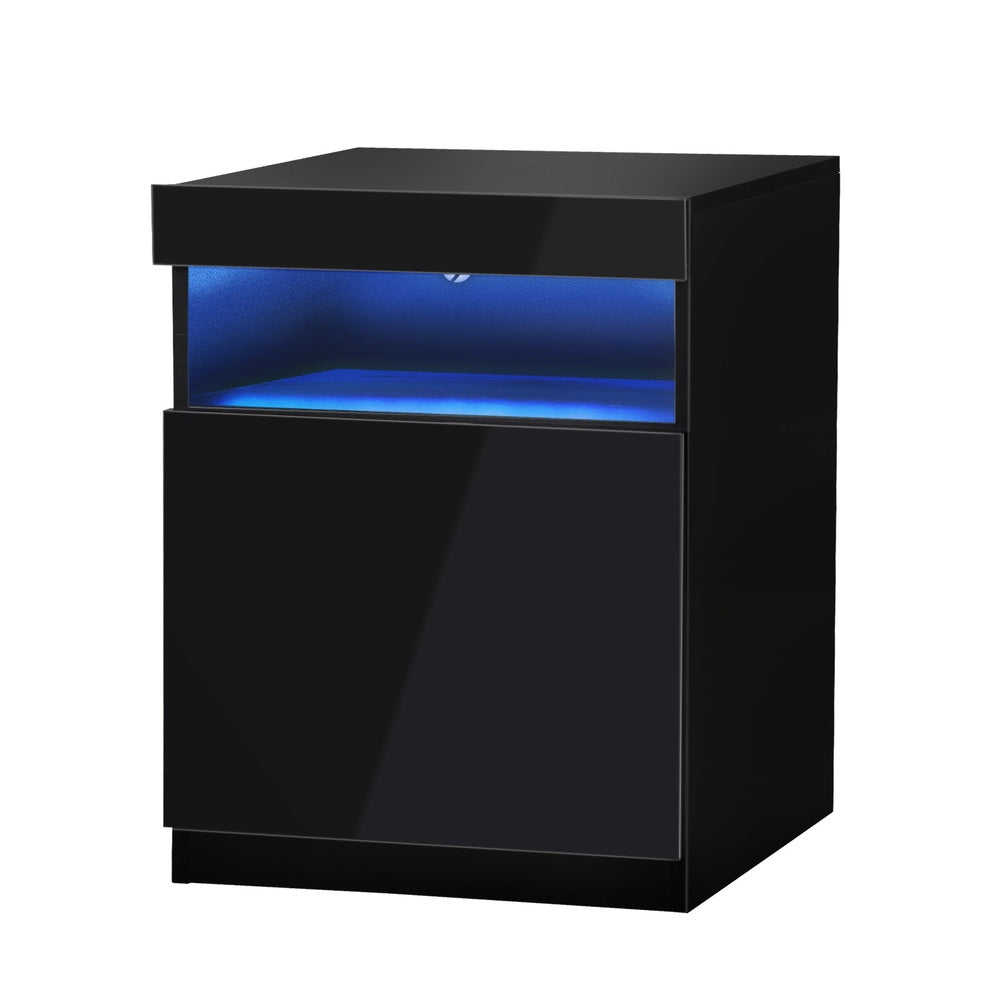 Oikiture Bedside Table LED Nightstand Shelf Black
