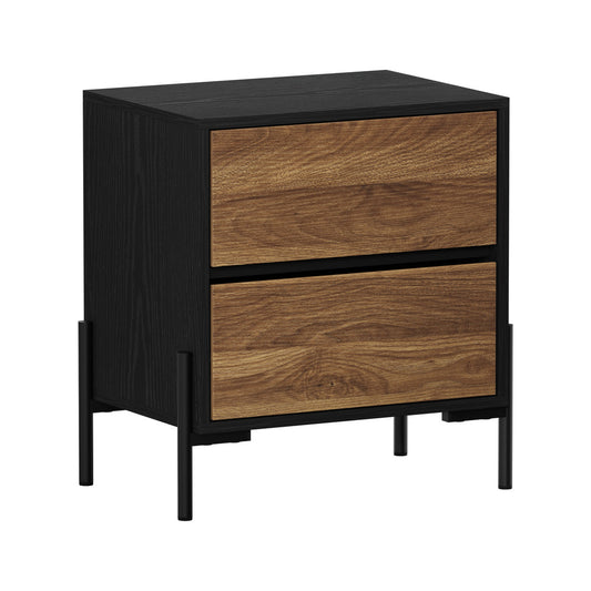 Oikiture Bedside Table 2 Drawers Side End Nightstand Walnut