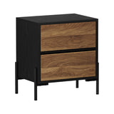 Oikiture Bedside Table 2 Drawers Side End Nightstand Walnut