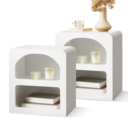 Oikiture Bedside Tables Set of 2 Display Shelf White
