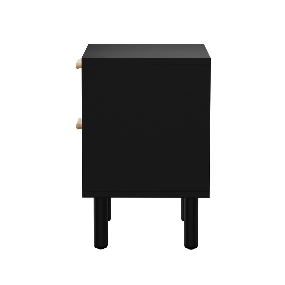 Oikiture Bedside Table 2 Drawers Rattan Black