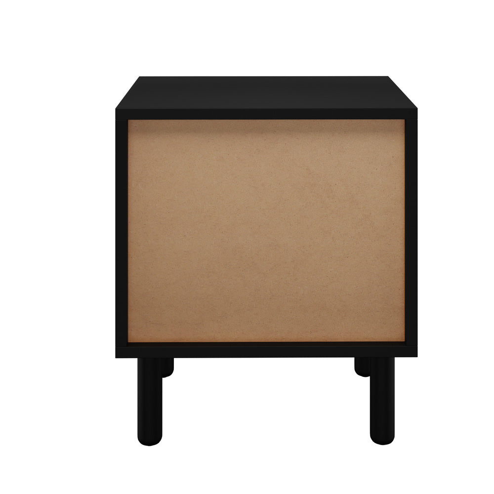 Oikiture Bedside Table 2 Drawers Rattan Black