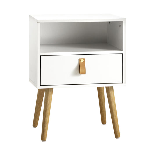 Oikiture Bedside Tables with Leather Handle White
