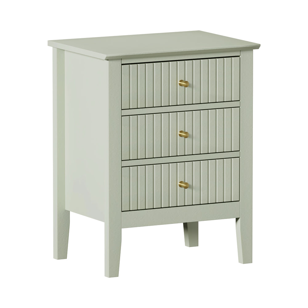 Oikiture Bedside Table 3 Drawers Side End Nightstand Green
