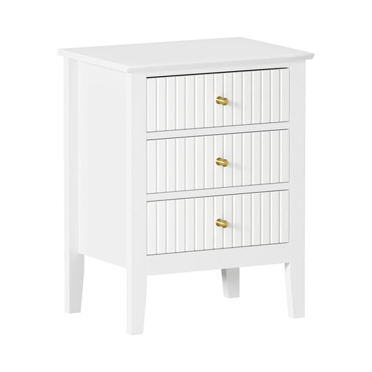 Oikiture Bedside Table 3 Drawers Side End Nightstand White