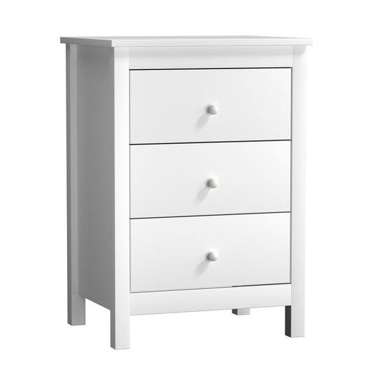 Oikiture Bedside Table 3 Drawers Hamptons Furniture White