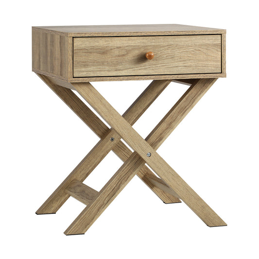 Oikiture Bedside Table Wooden Frame Cross Base