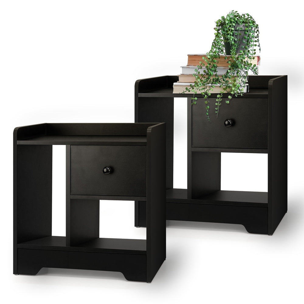 Oikiture Bedside Tables Set of 2 Nightstand Shelf Black