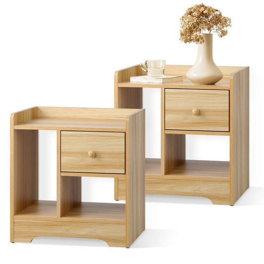 Oikiture Bedside Tables Set of 2 Nightstand Shelf Natural