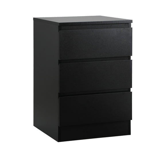 Oikiture Bedside Table 3 Drawers Storage Cabinet Black