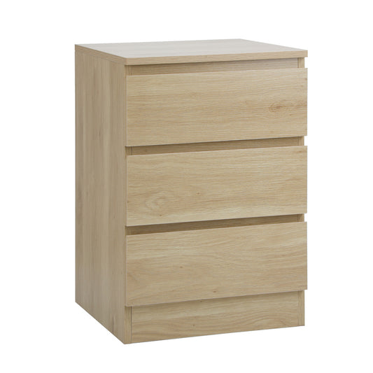 Oikiture Bedside Table 3 Drawers Storage Cabinet Natural