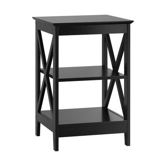 Oikiture Side Table 3-tier Shelf X-Structured Sides Black