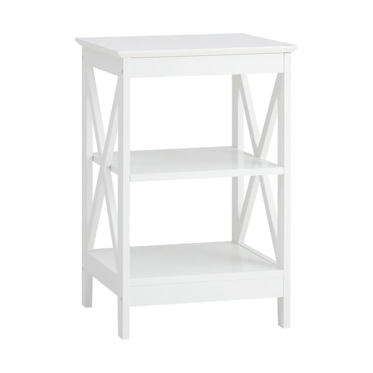 Oikiture Side Table 3-tier Shelf X-Structured Sides White