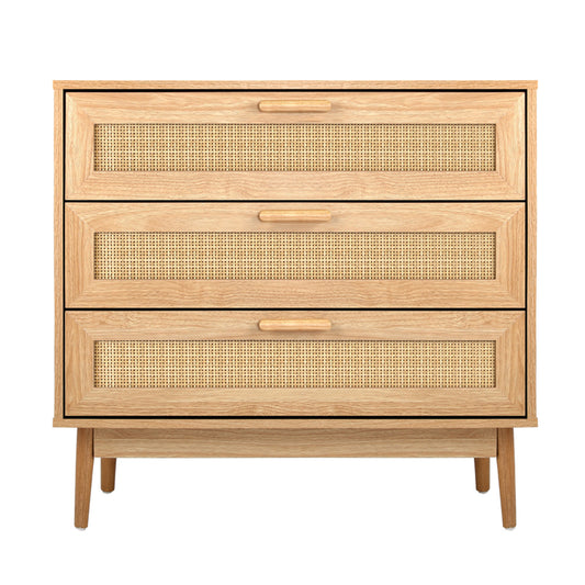 Oikiture 3 Chest of Drawers Clothes Storage Rattan