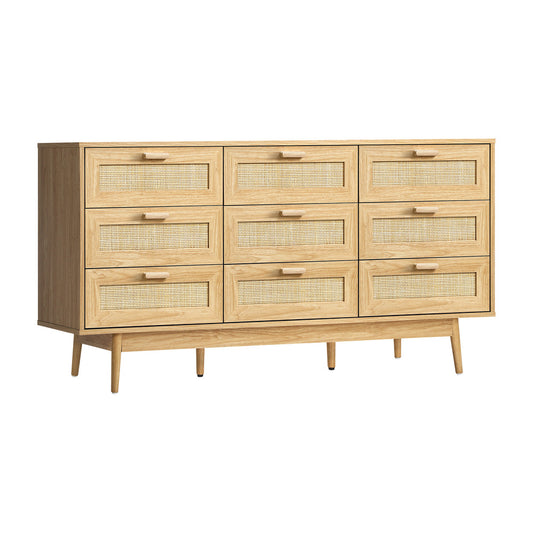 Oikiture 9 Chest of Drawers Rattan Lowboy Wooden