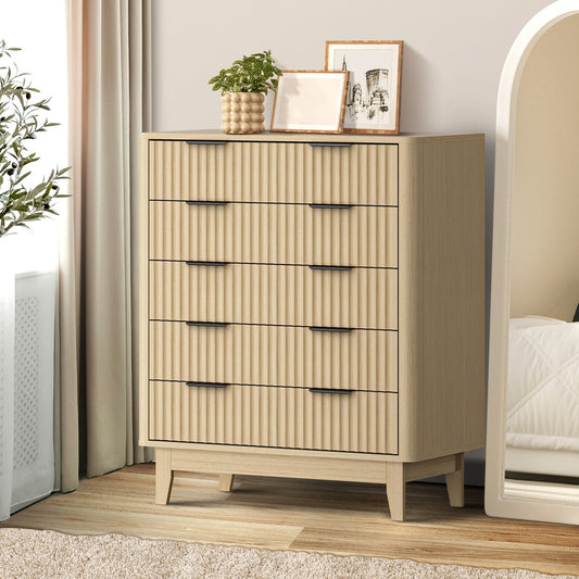 Oikiture 5 Chest of Drawers Dressers Tallboy Stripe Natural