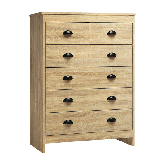 Oikiture Tallboy Chest of Drawer with 6 Drawers Natural Wood
