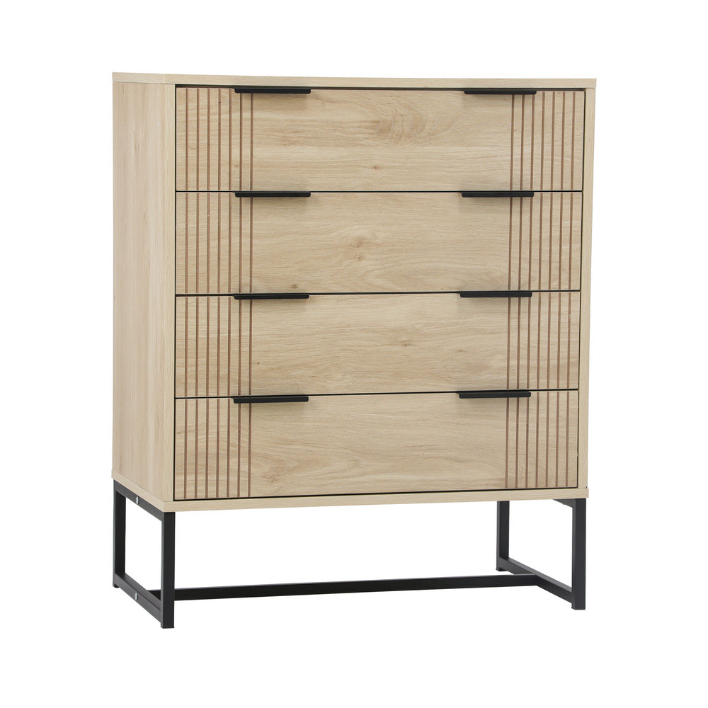 Oikiture 4 Chest of Drawers Dresser Table Lowboy Natural