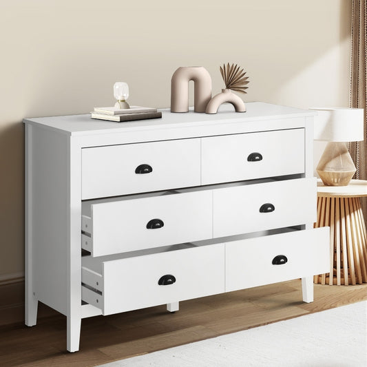 Oikiture 6 Chest of Drawers and Bedside Table Vintage Bedroom Set White