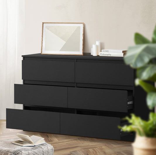 Oikiture 6 Chest of Drawers and 2 Bedside Tables Bedroom Set Black