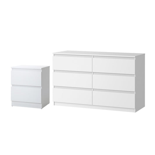 Oikiture 6 Chest of Drawers and Bedside Table Cabinet Bedroom Set White