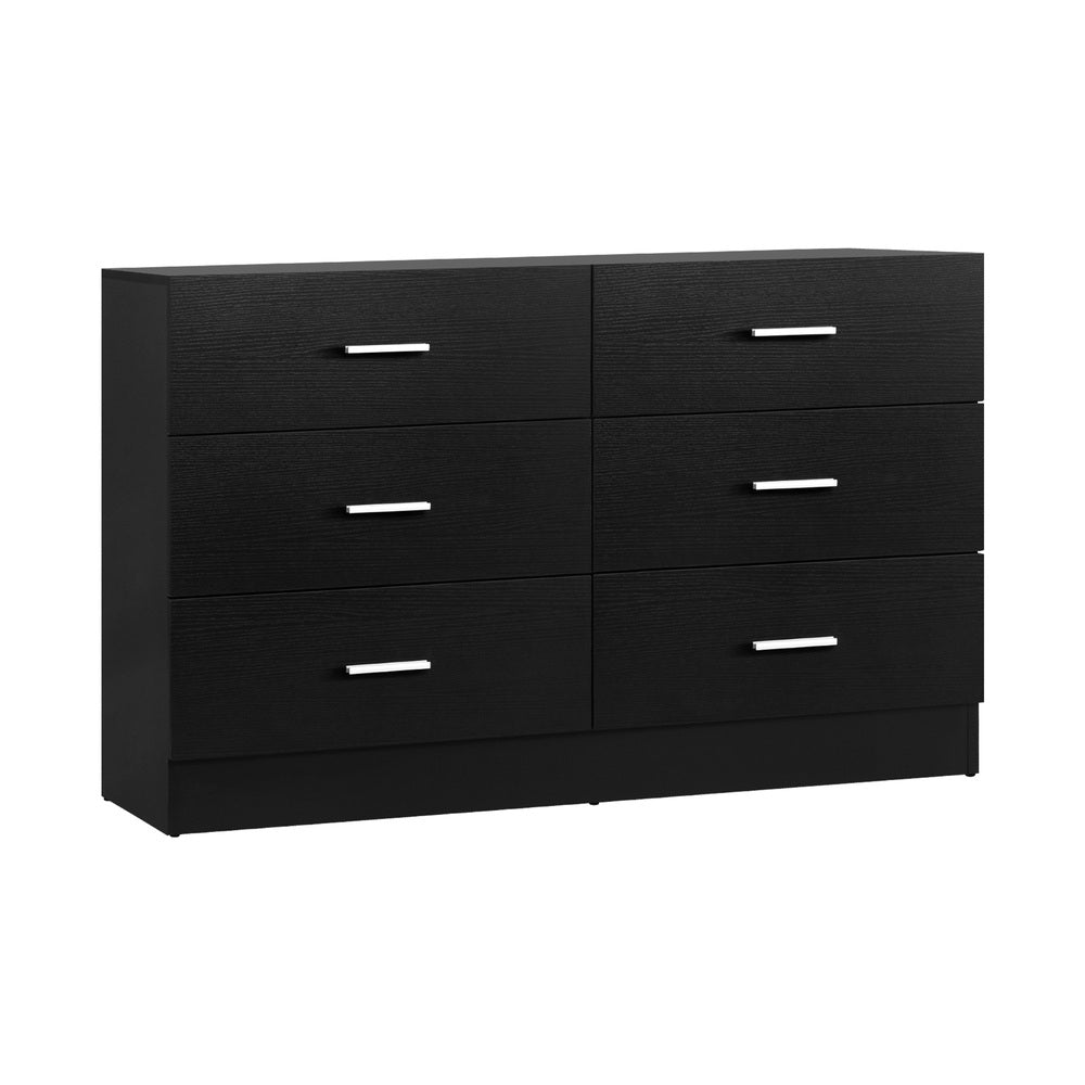 Oikiture 6 Chest of Drawers Aluminum Handles Black