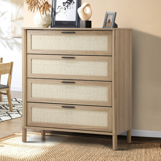 Oikiture 4 Chest of Drawers Rattan Dresser Natural