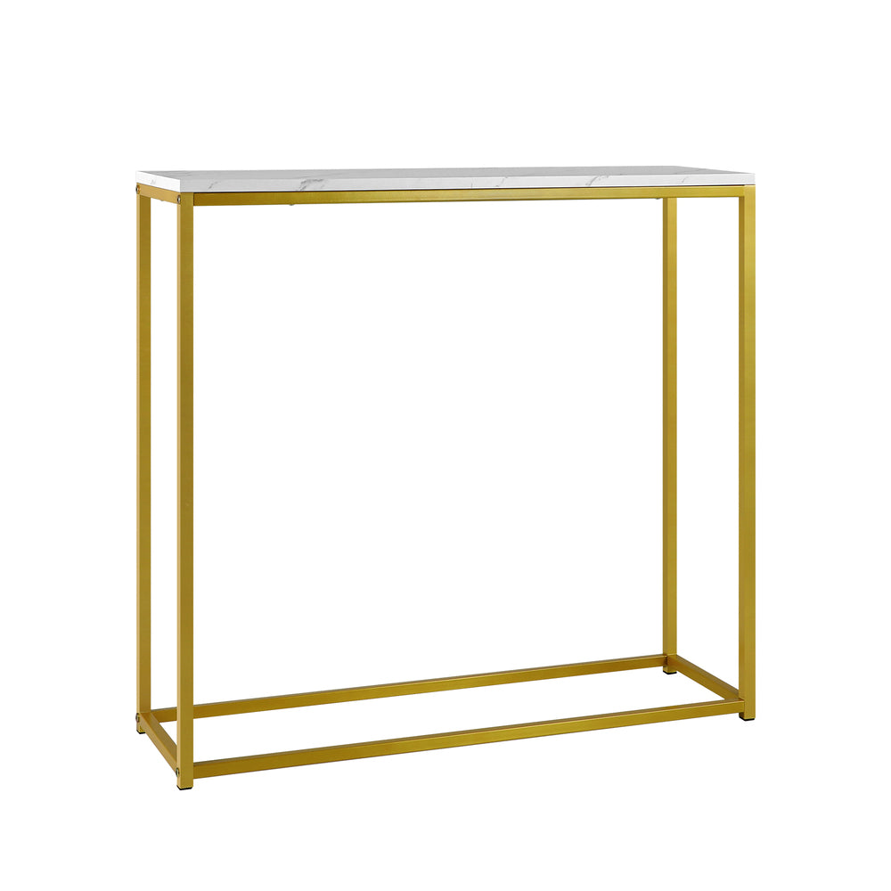 Oikiture Console Table Marble-look Iron Gold&White