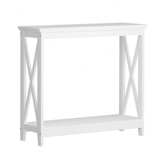 Oikiture 2-Tier Console Table X-Design Wooden White