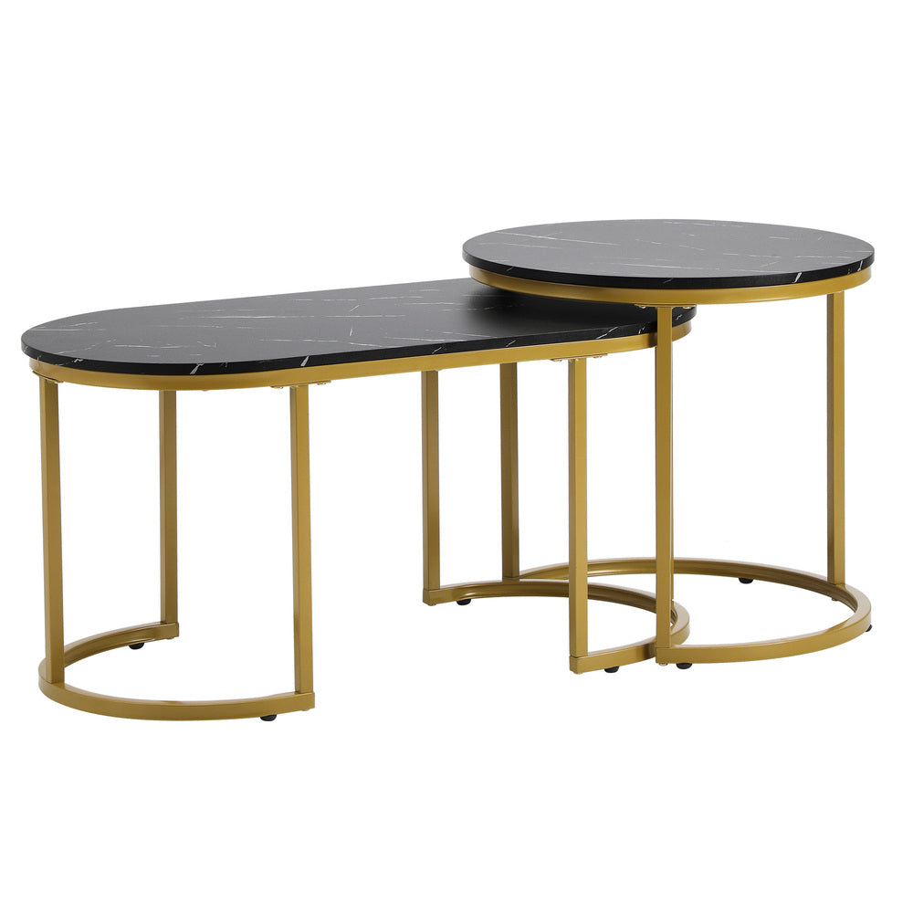 Oikiture Nesting Coffee Table Set of 2 Marble Effect Gold Black