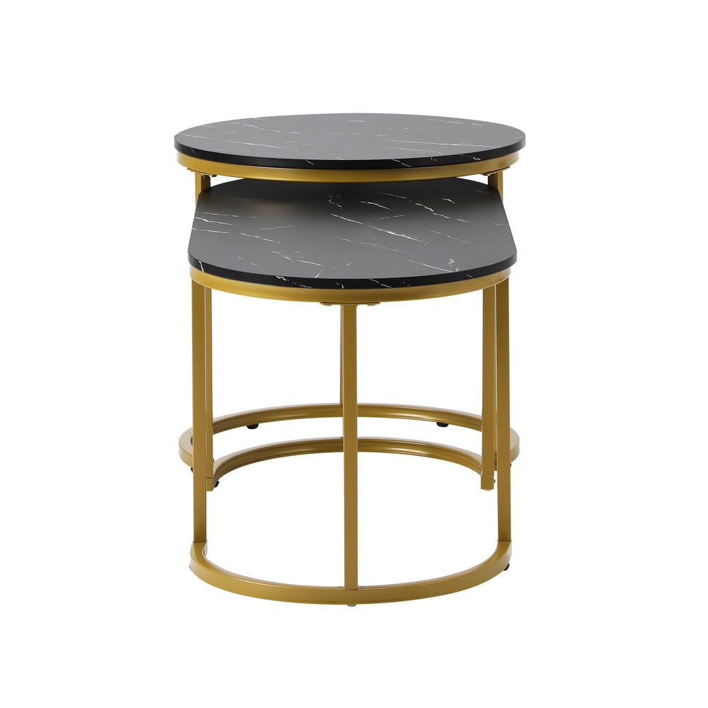 Oikiture Nesting Coffee Table Set of 2 Marble Effect Gold Black