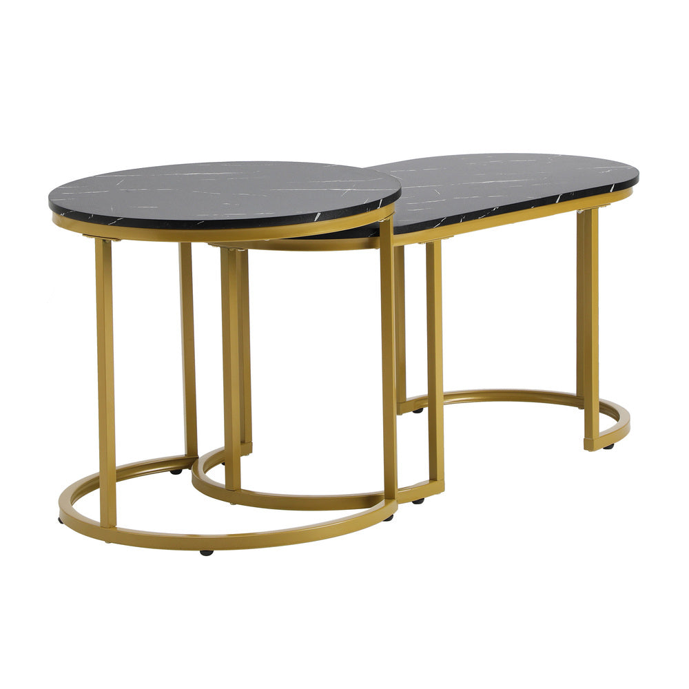Oikiture Nesting Coffee Table Set of 2 Marble Effect Gold Black