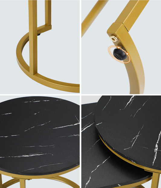 Oikiture Nesting Coffee Table Set of 2 Marble Effect Gold Black