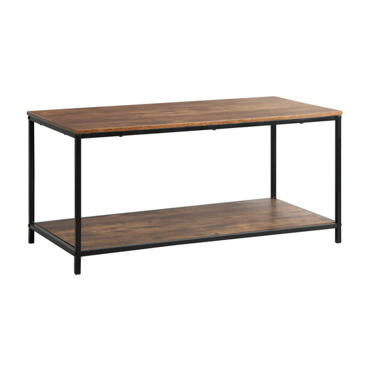 Oikiture Coffee Table Storage Rack 2-Tier Black&Walnut