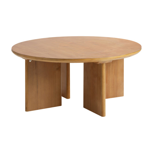 Oikiture Coffee Table Round Side End Tables Wooden Natural
