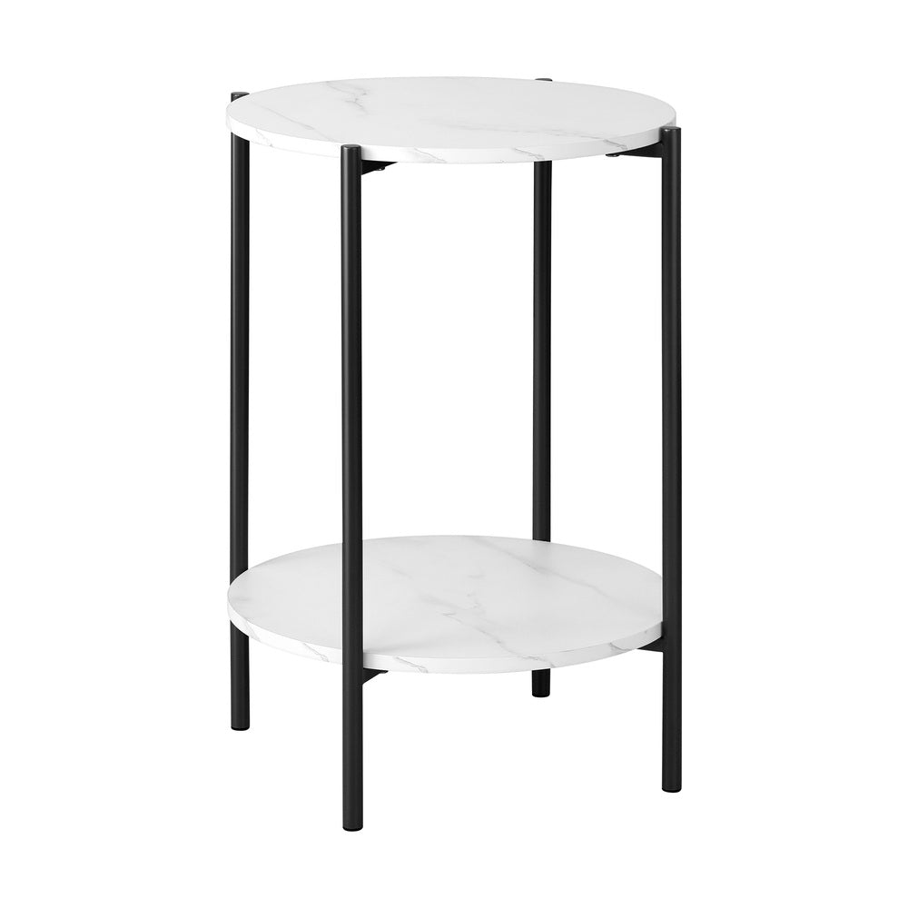 Oikiture Coffee Table Round Dual-Tier Marble