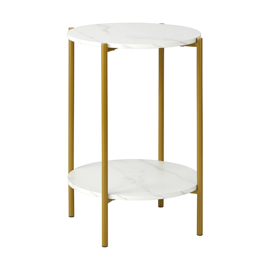 Oikiture Round Coffee Table 2 Tier Marble Top Metal Gold Frame
