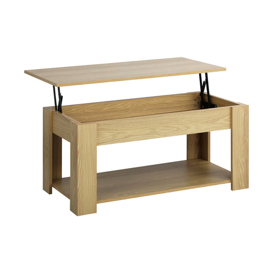 Oikiture Coffee Table with Lift Up Top Storage Space Wooden Beige