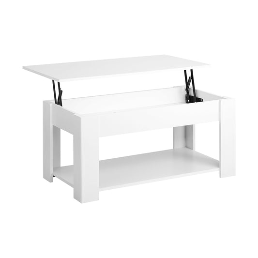 Oikiture Coffee Table with Lift Up Top Storage Space Wooden White